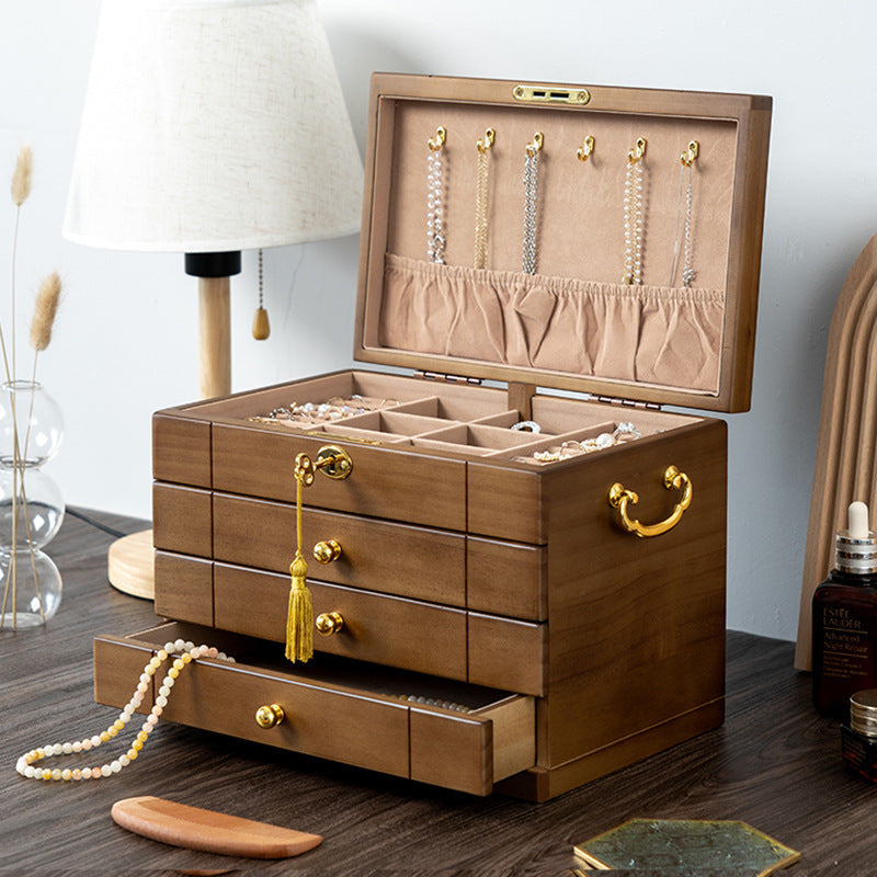 COFFRET À BIJOUX RÉTRO EN BOIS MASSIF AVEC SERRURE
