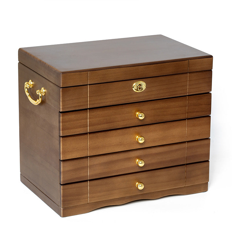 COFFRET À BIJOUX RÉTRO EN BOIS MASSIF AVEC SERRURE