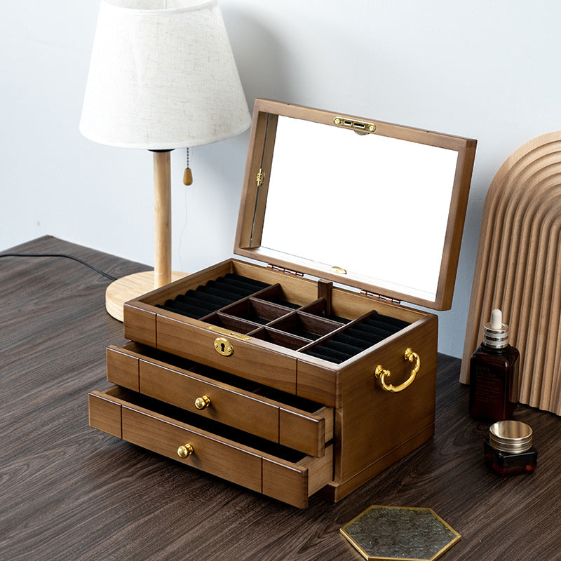 COFFRET À BIJOUX RÉTRO EN BOIS MASSIF AVEC SERRURE