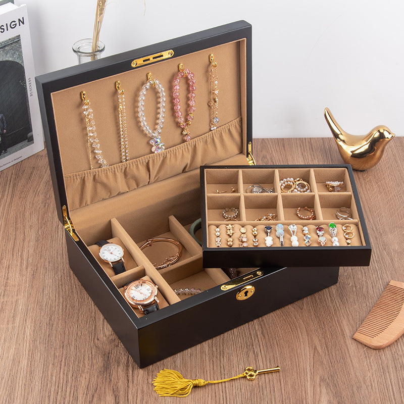 BOÎTE À BIJOUX EN BOIS MASSIF AVEC SERRURE RÉTRO