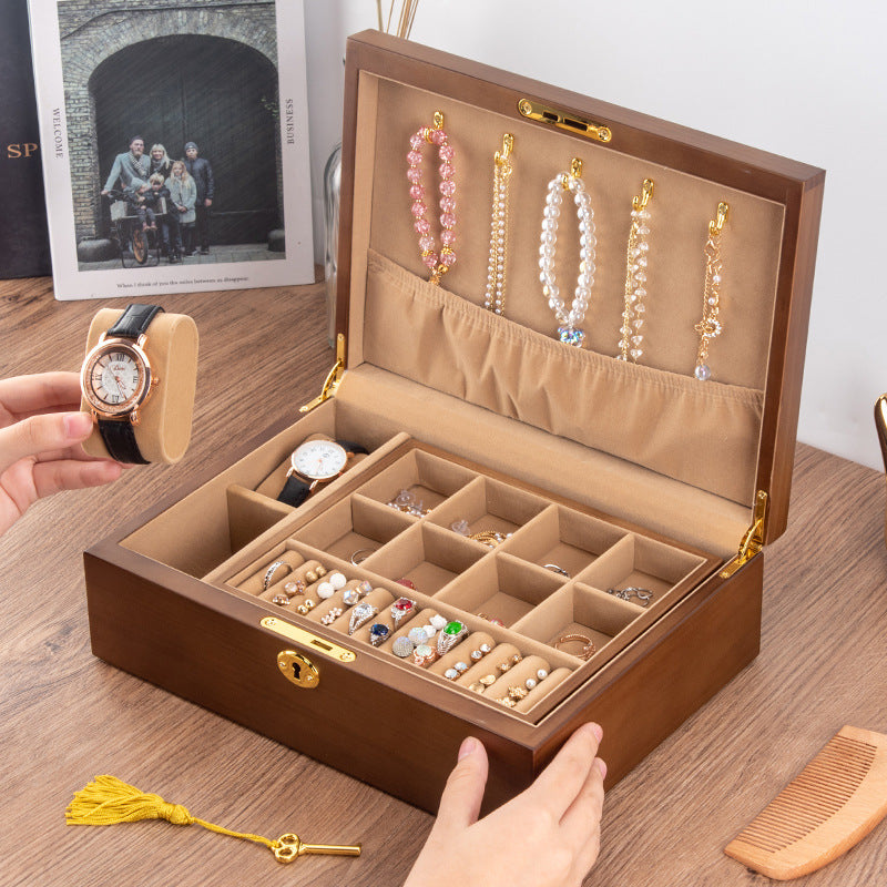 BOÎTE À BIJOUX EN BOIS MASSIF AVEC SERRURE RÉTRO