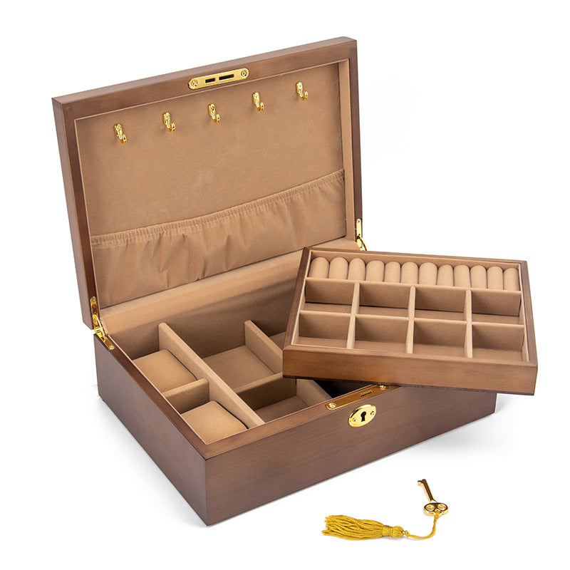 BOÎTE À BIJOUX EN BOIS MASSIF AVEC SERRURE RÉTRO
