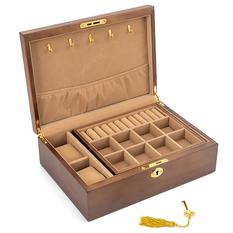 BOÎTE À BIJOUX EN BOIS MASSIF AVEC SERRURE RÉTRO