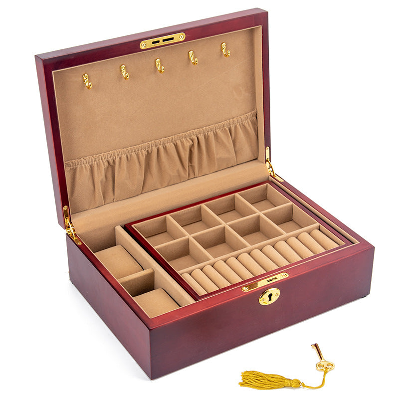BOÎTE À BIJOUX EN BOIS MASSIF AVEC SERRURE RÉTRO