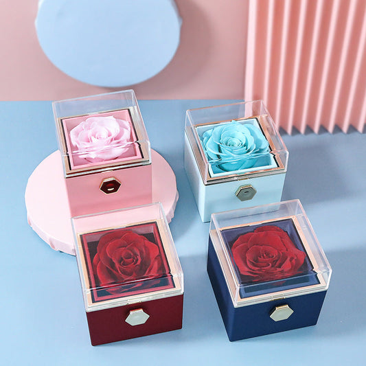 COFFRET CADEAU CRÉATIF À BIJOUX ROTATIF EN ROSE PRÉSERVÉE (LOGO O)