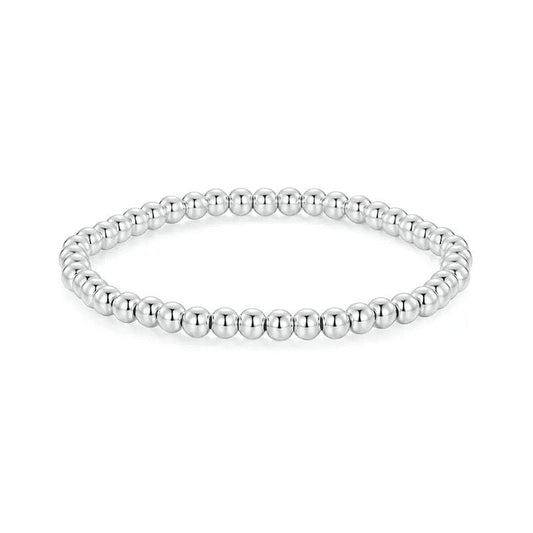 Bracelet boules de perles élastique extensible en or blanc