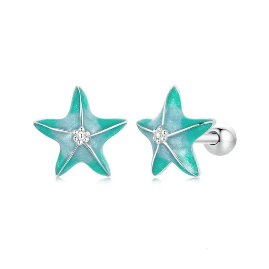 Boucles d'oreilles à tige en forme d'étoile de mer bleue, boucles d'oreilles simples plaquées platine