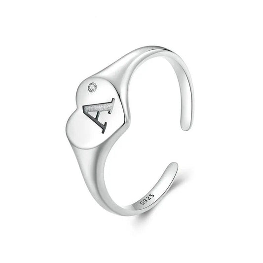 Bague ouverte gravée avec lettre initiale A, bagues empilables réglables en forme de cœur