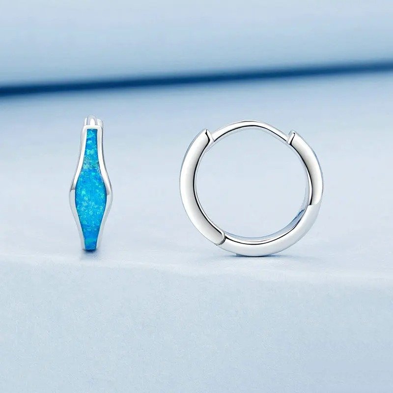 Boucles d'oreilles créoles en opale pour femme plaquées or blanc
