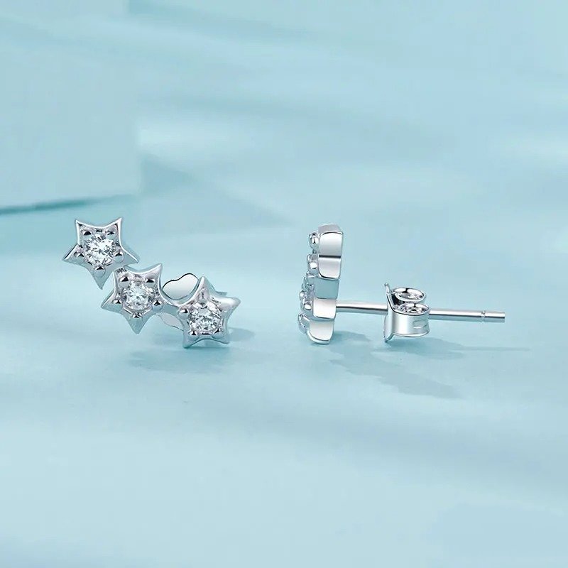 Boucles d'oreilles à tige en argent avec petites étoiles pour femmes et adolescentes