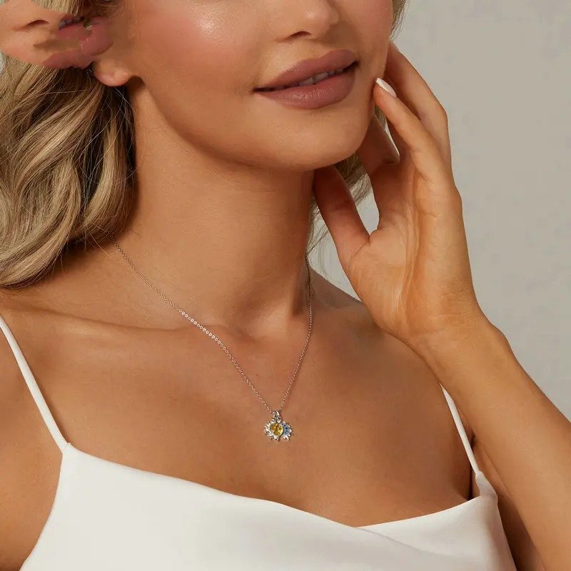 Collier Soleil et Lune plaqué or blanc