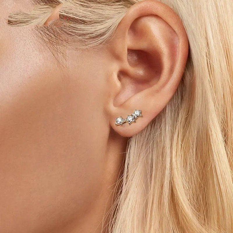Boucles d'oreilles à tige en argent avec petites étoiles pour femmes et adolescentes