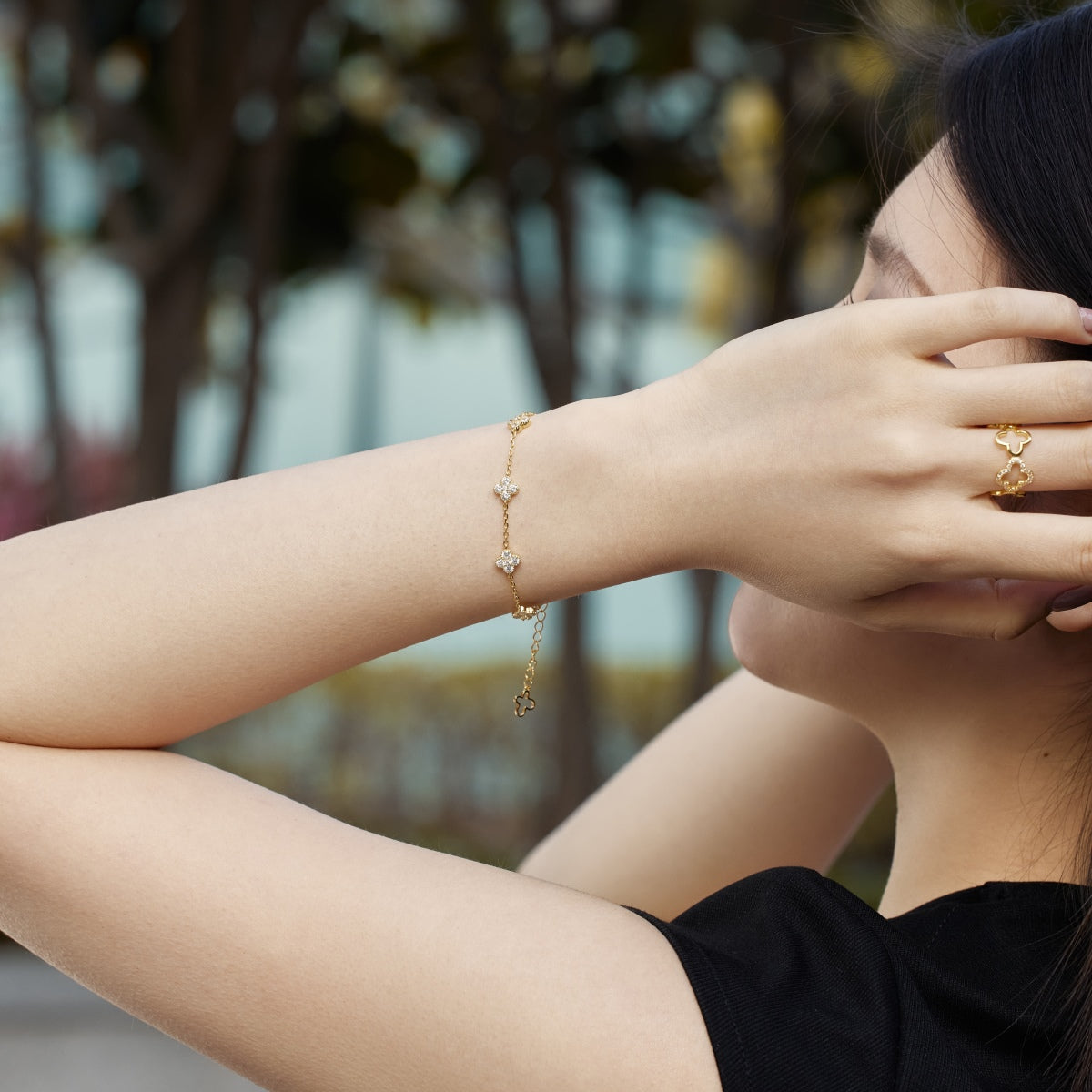 [Bijoux Regalia] Bracelet papillon creux trèfle à quatre feuilles