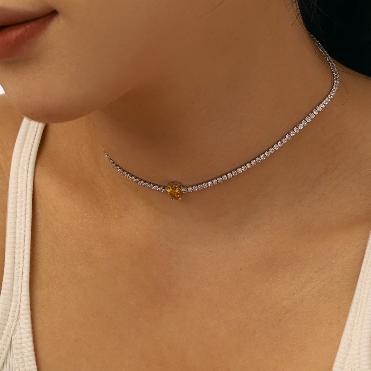 [Regalia jewelry]1.0 carat Unique Pear Cut Tennis Necklace