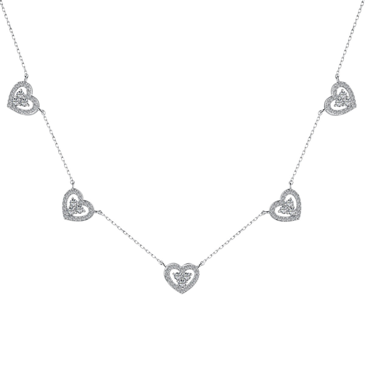 [Joyas Regalia]Collar de cinco corazones brillantes