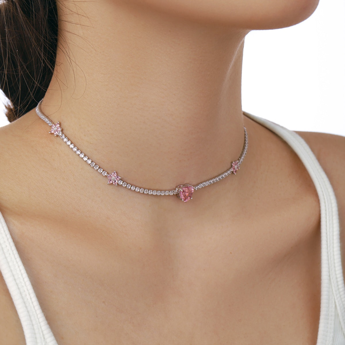 [Regalia jewelry]Dazzling Pink Heart Flower Necklace