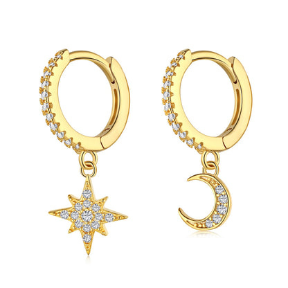 [Joyas Regalia]Pendientes asimétricos de estrella y luna