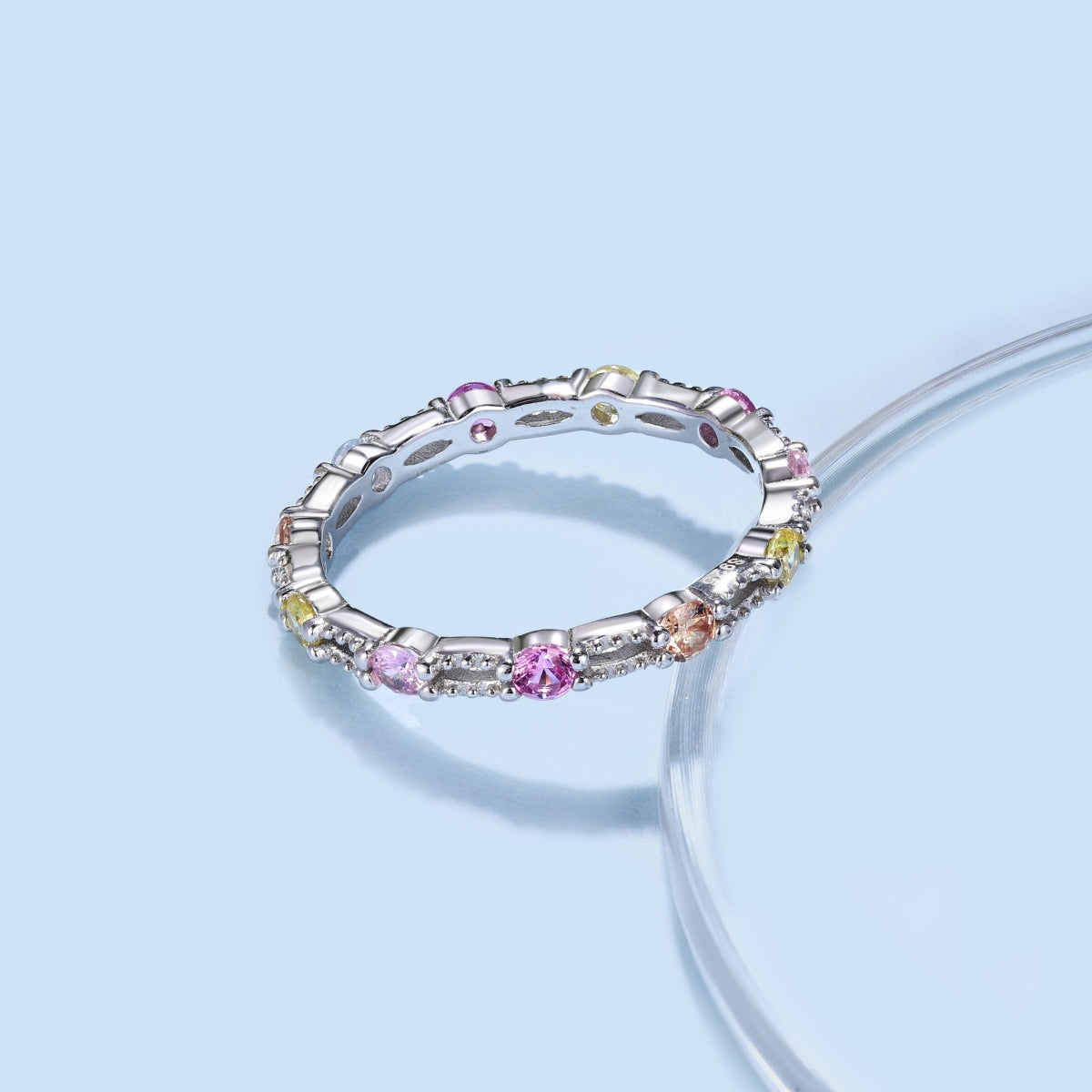 [Joyas Regalia] Anillo de tenis de corte redondo brillante y colorido