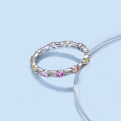 [Joyas Regalia] Anillo de tenis de corte redondo brillante y colorido