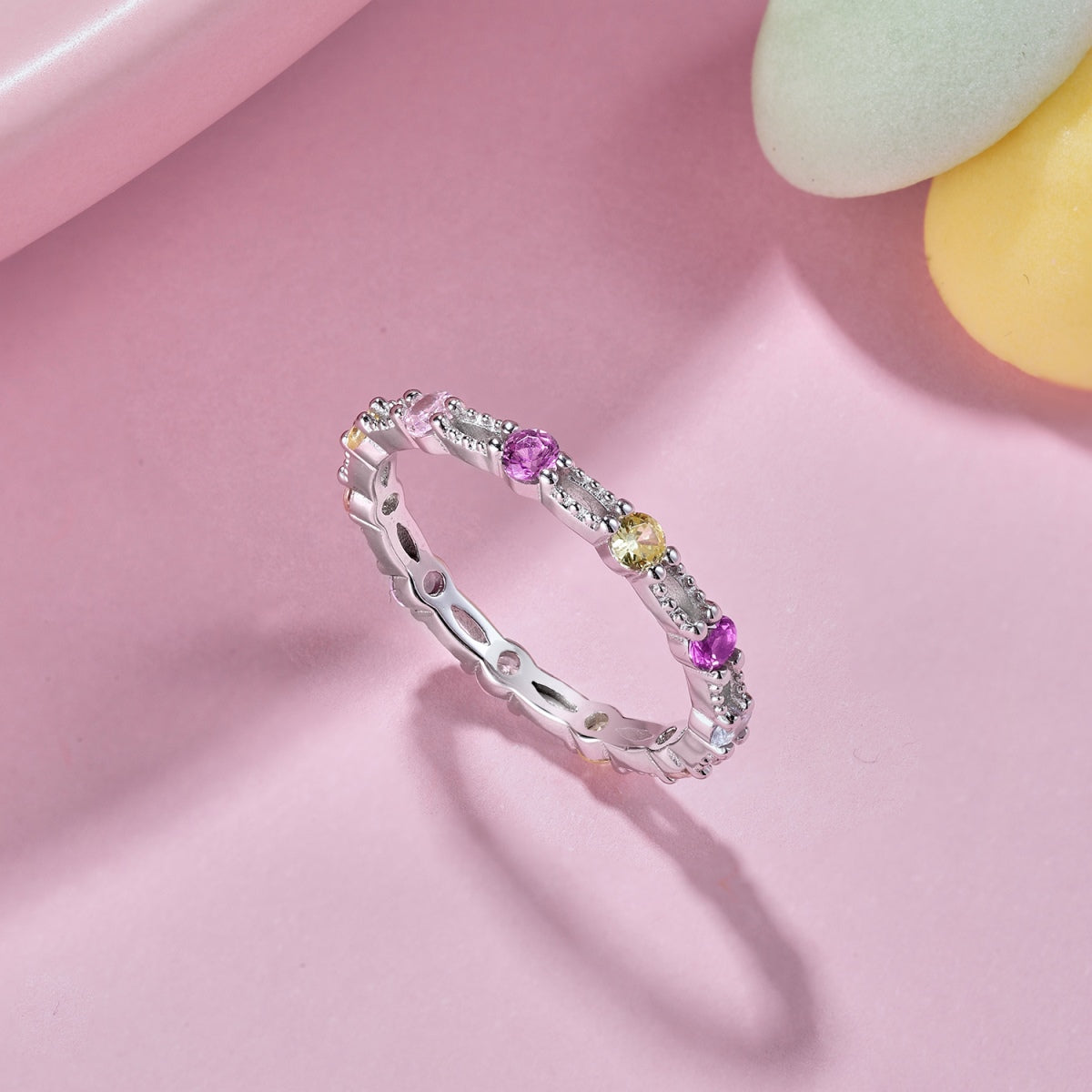 [Joyas Regalia] Anillo de tenis de corte redondo brillante y colorido