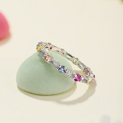[Joyas Regalia] Anillo de tenis de corte redondo brillante y colorido