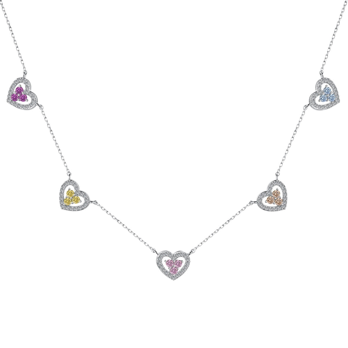 [Joyas Regalia]Collar de cinco corazones brillantes