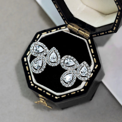 [Regalia jewelry]Ornate Flower Shape Pear Cut Lover Earrings