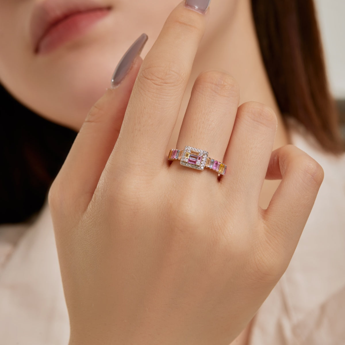 [Joyas Regalia] Anillo de fiesta de corte radiante y colorido exquisito