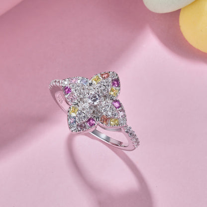 [Joyas Regalia] Anillo de banquete lujoso con forma de flor colorida
