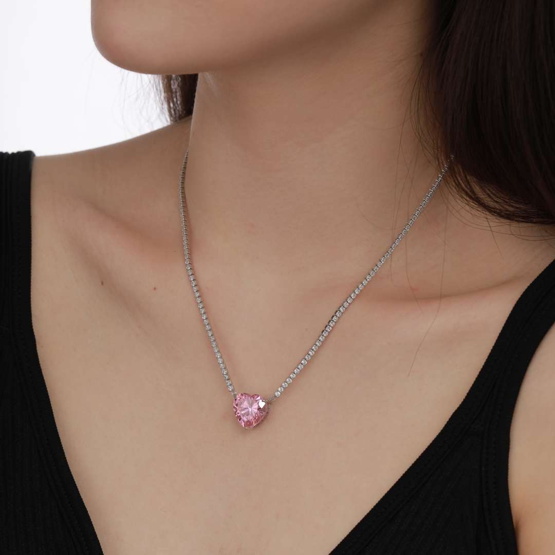 [Regalia jewelry]8.0 Carat Versatile Colorful Sweet Heart-Shaped Tennis Necklace