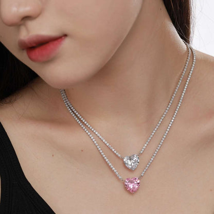 [Regalia jewelry]8.0 Carat Versatile Colorful Sweet Heart-Shaped Tennis Necklace