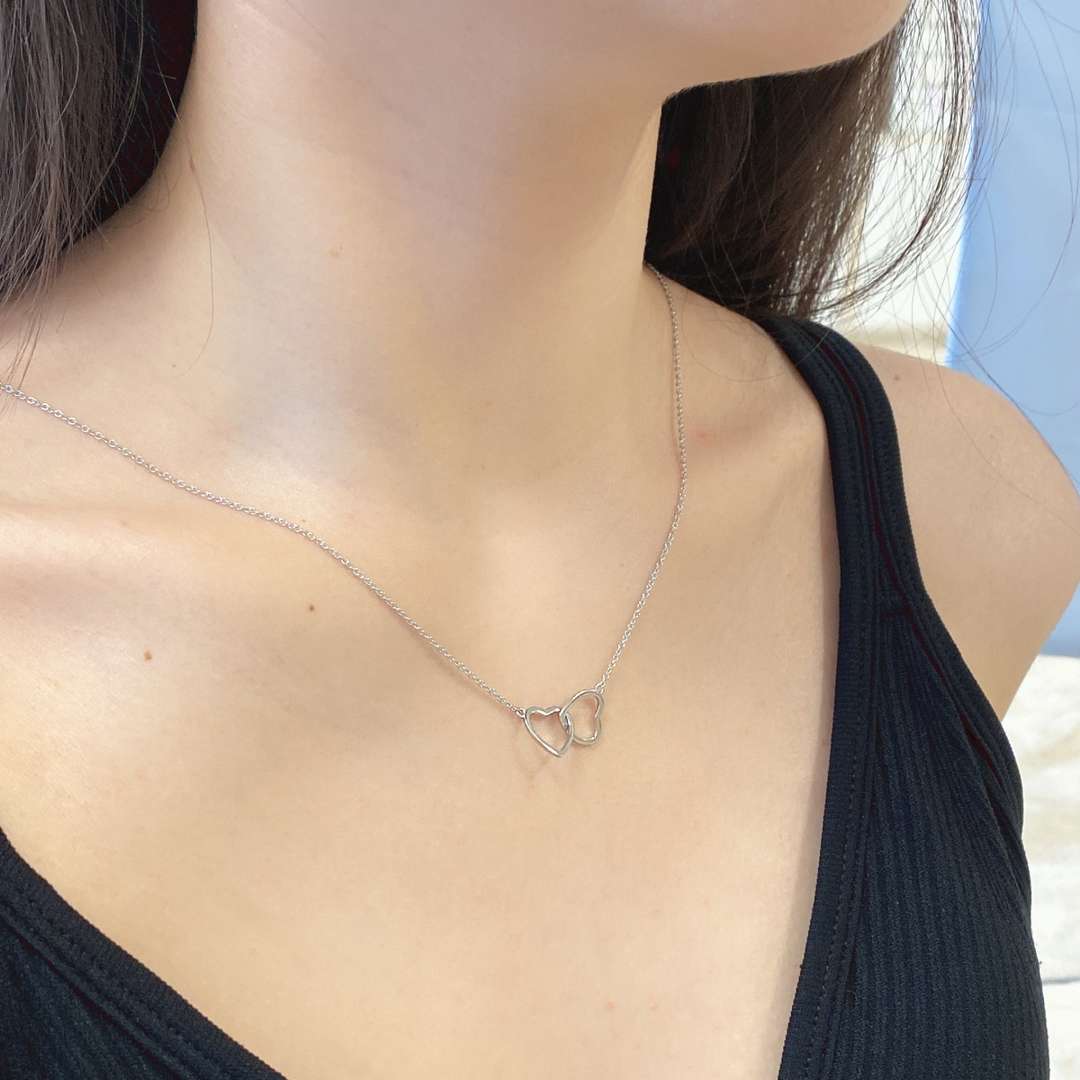 [Regalia jewelry]Sterling Silver Love Double Ring Necklace