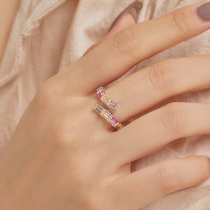 [Joyas Regalia] Anillo ajustable diario con corte radiante, colorido y encantador