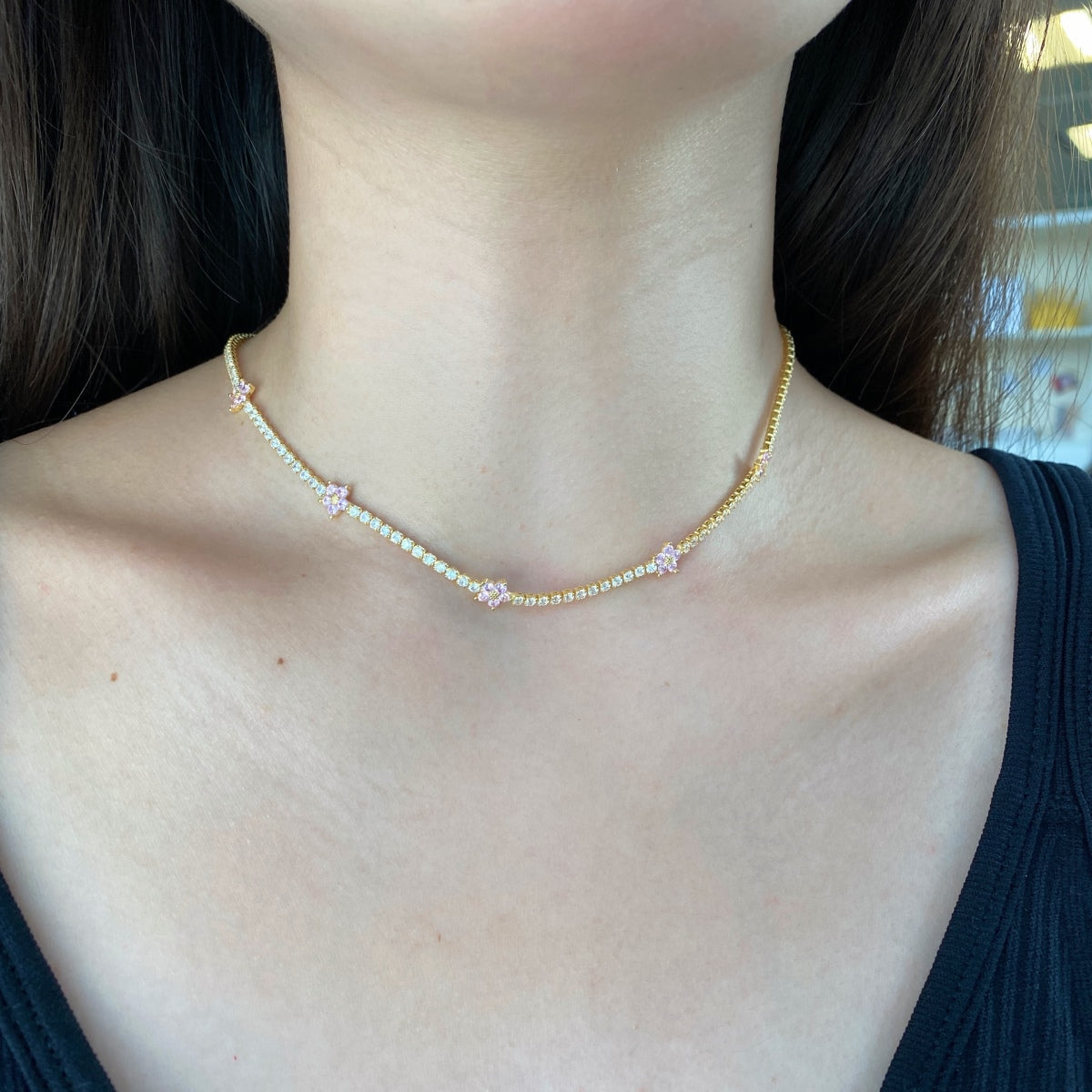 [Bijoux Regalia] Collier tennis luxueux à fleurs colorées