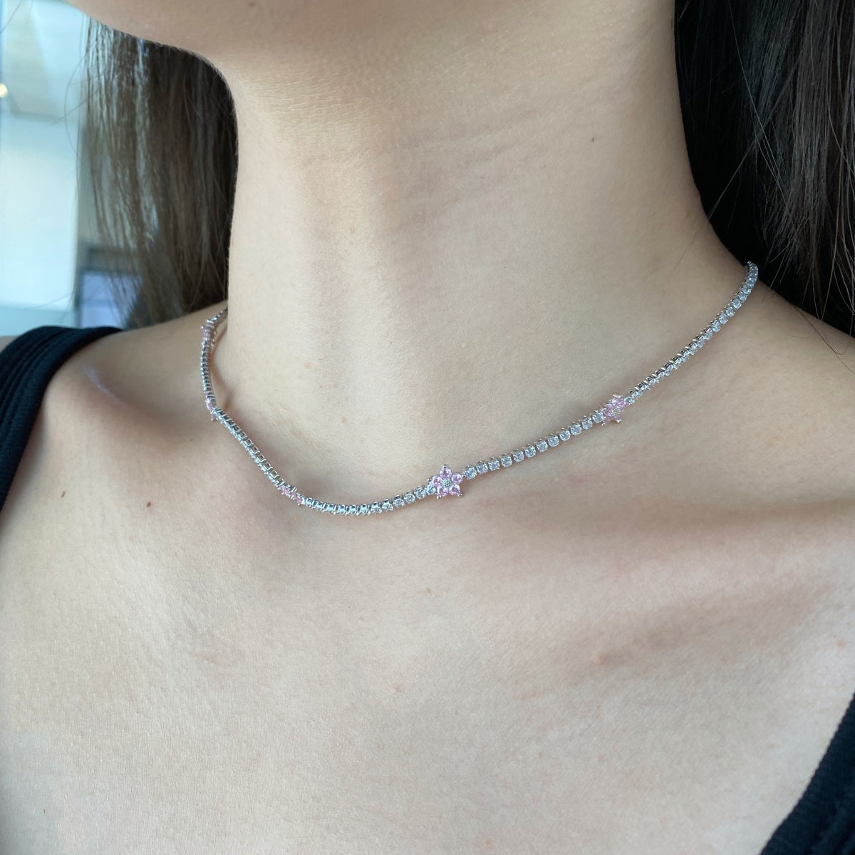 [Bijoux Regalia] Collier tennis luxueux à fleurs colorées