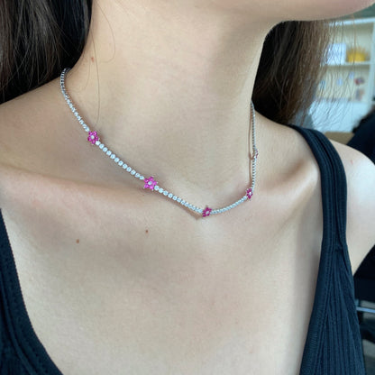 [Bijoux Regalia] Collier tennis luxueux à fleurs colorées