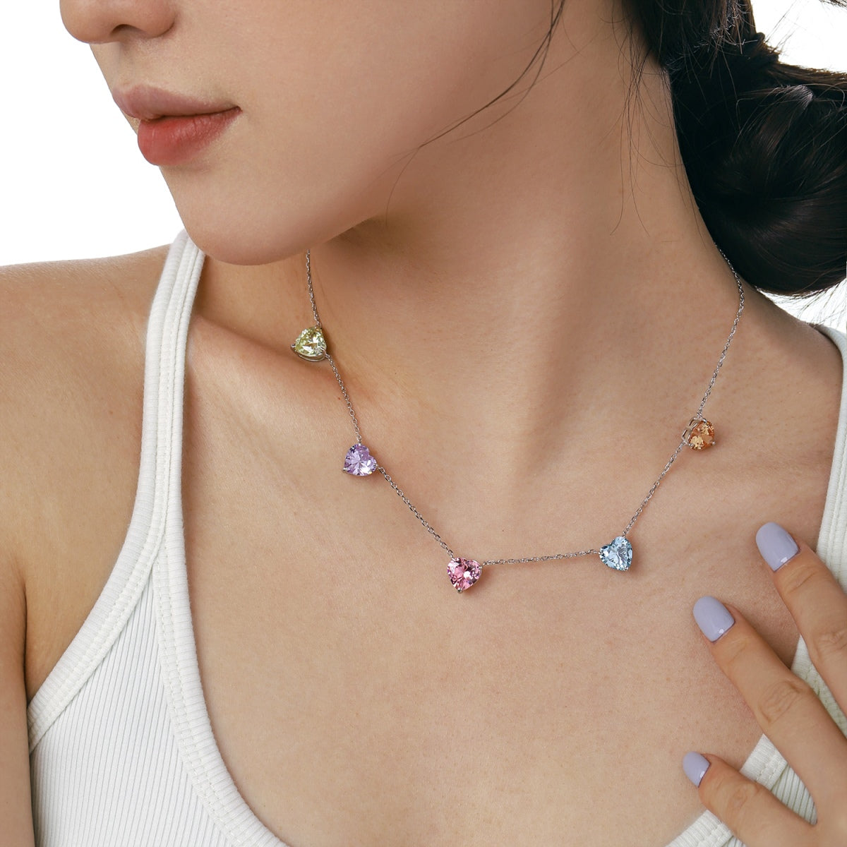 [Regalia jewelry]Sparkling Colorful Heart Cut Necklace