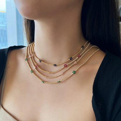 [Bijoux Regalia] Collier tennis luxueux à fleurs colorées