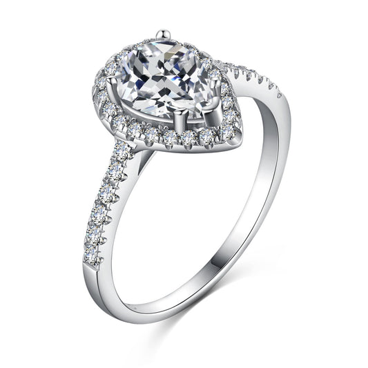 [Joyas Regalia] Anillo de bodas lujoso y resplandeciente de 1 quilate con forma de gota de agua