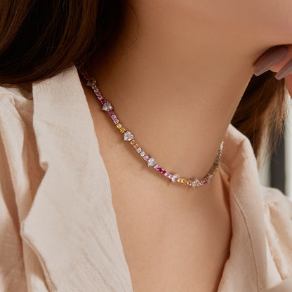[Joyas Regalia]Delicada cadena de tenis de arcoíris de colores