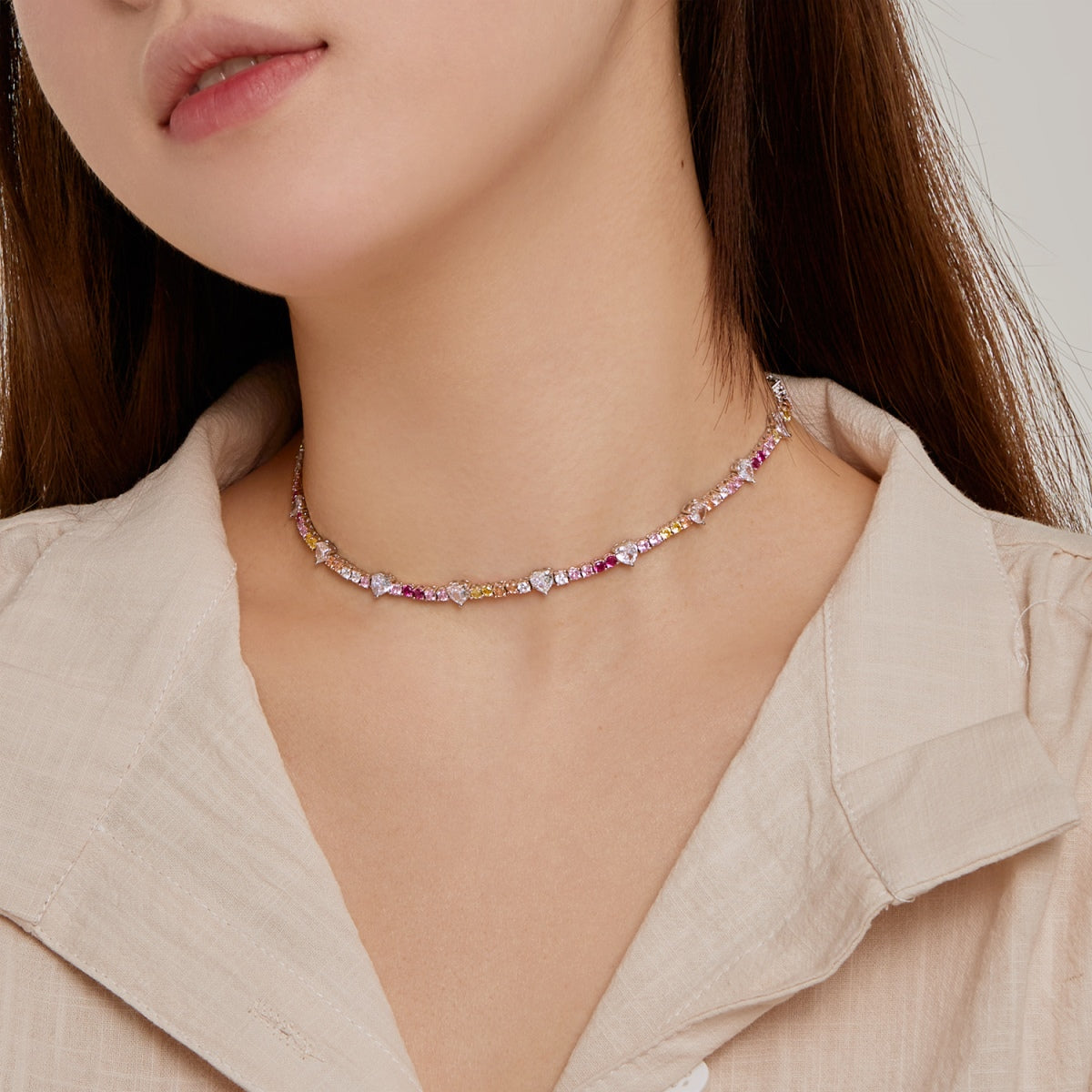 [Joyas Regalia]Delicada cadena de tenis de arcoíris de colores