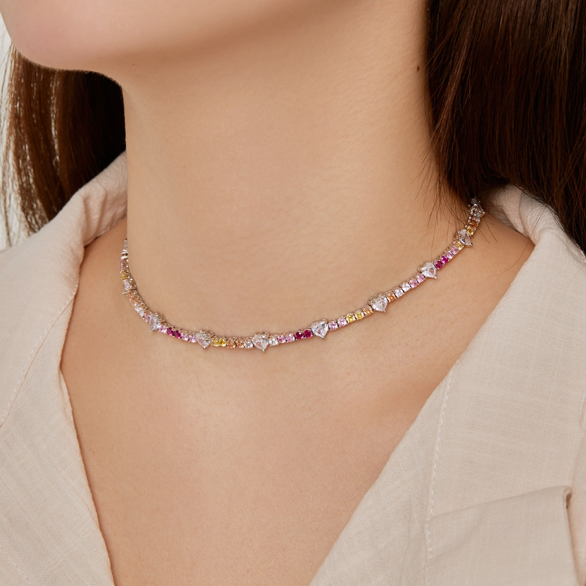 [Joyas Regalia]Delicada cadena de tenis de arcoíris de colores