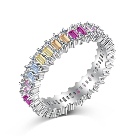 [Joyas Regalia] Anillo de cóctel con corte esmeralda adornado y llamativo