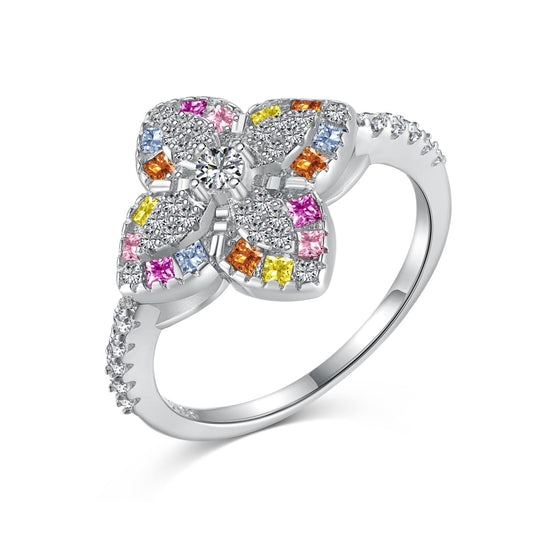 [Joyas Regalia] Anillo de banquete lujoso con forma de flor colorida