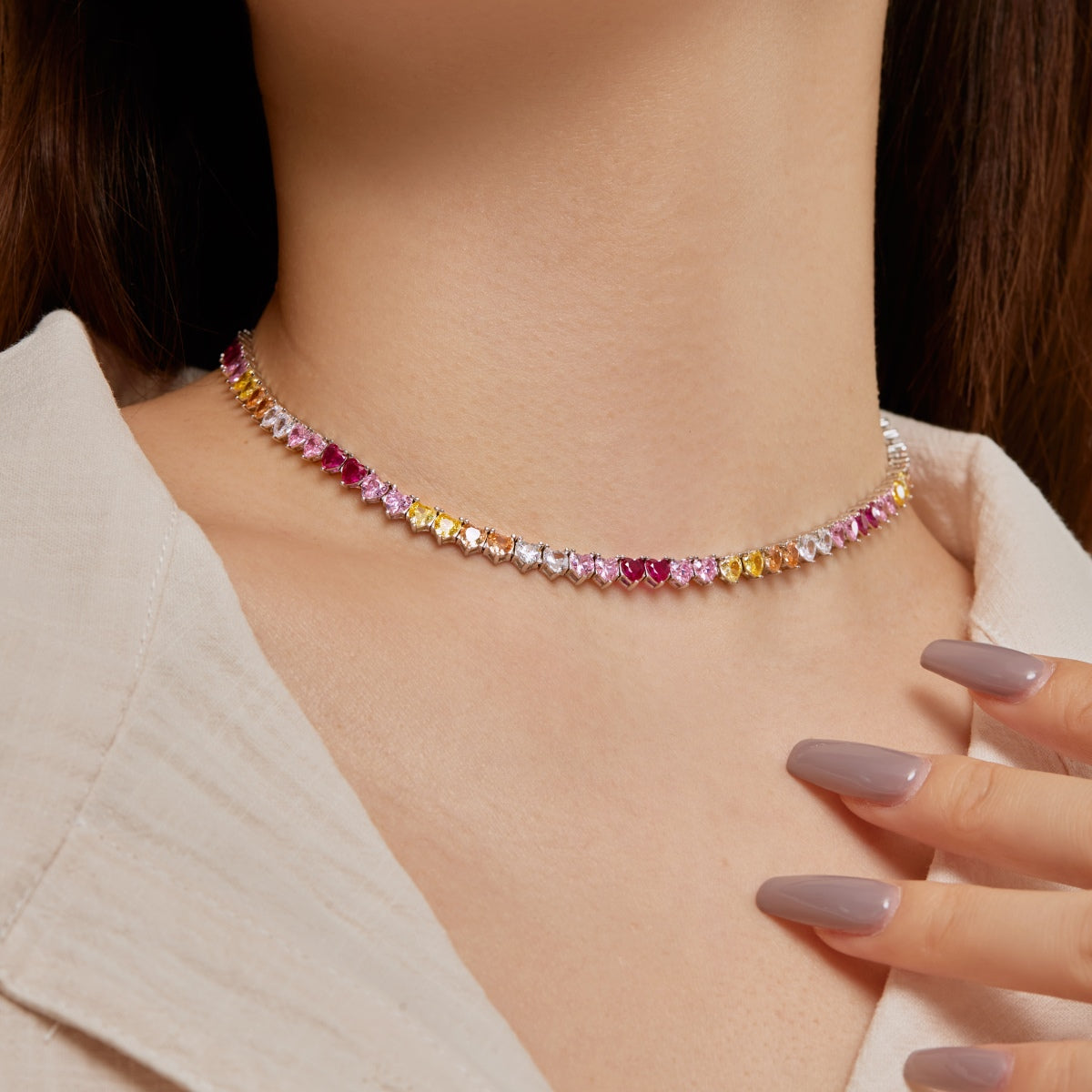 [Joyas Regalia] Collar de tenis con corazón brillante y colorido