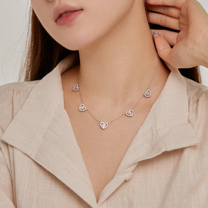 [Joyas Regalia]Collar de cinco corazones brillantes
