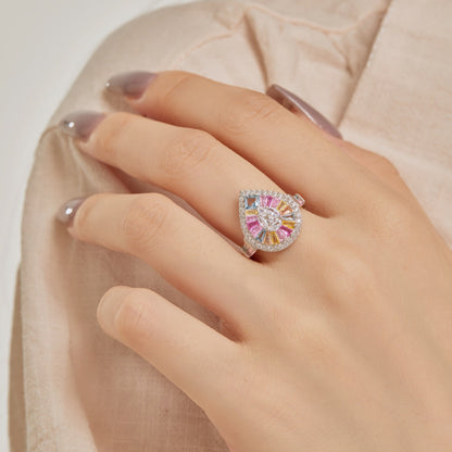 [Joyas Regalia] Elegante anillo de banquete con forma de gota de agua de colores