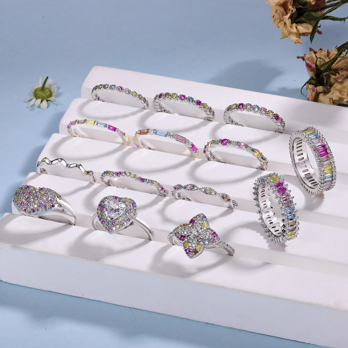 [Joyas Regalia] Anillo diario elegante con corte radiante y vibrante en tonos vibrantes