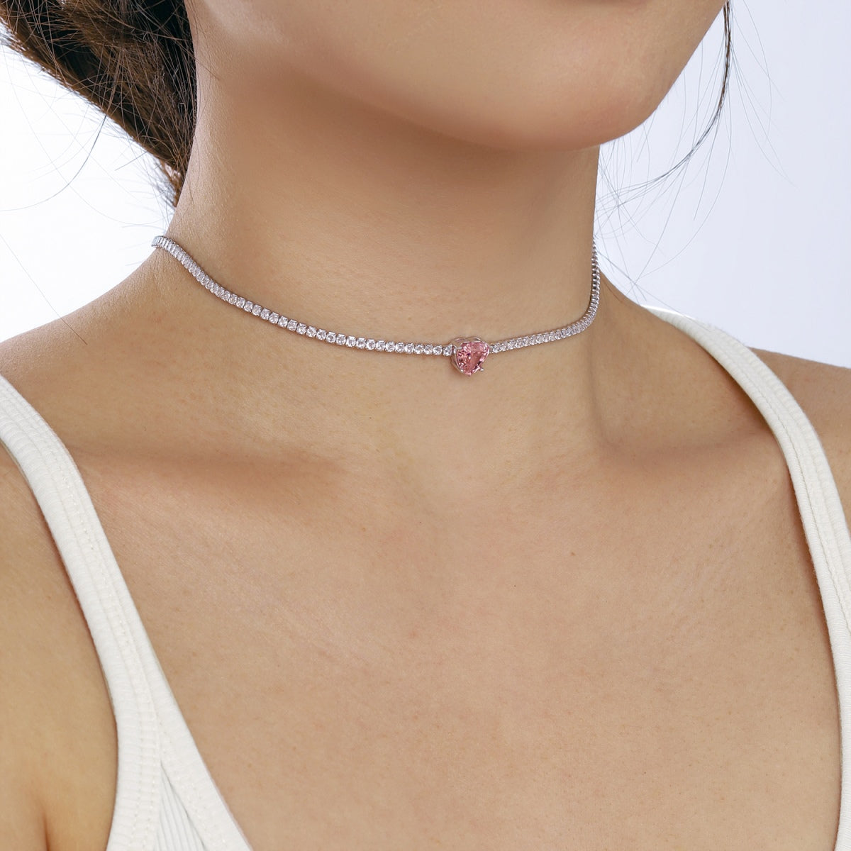 [Regalia jewelry]2.0 Carat Sparkling Tennis Heart Cut Necklace
