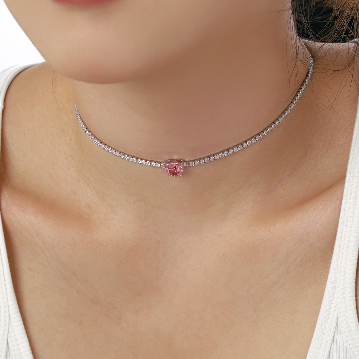 [Regalia jewelry]2.0 Carat Sparkling Tennis Heart Cut Necklace